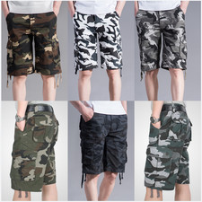 Mens Camouflage Cargo Combat Shorts Army Work Casual Cotton Chino Half Pant Camo