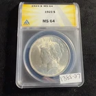 GORGEOUS Shine 1923 $1 Silver Peace Dollar MS 64 ANACS ESTATE US Coin 1385-27