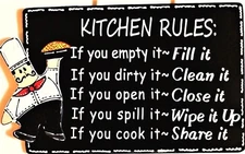 FAT CHEF Kitchen Rules SIGN Wall Art Hanger Plaque Cucina Bistro Wood Decor