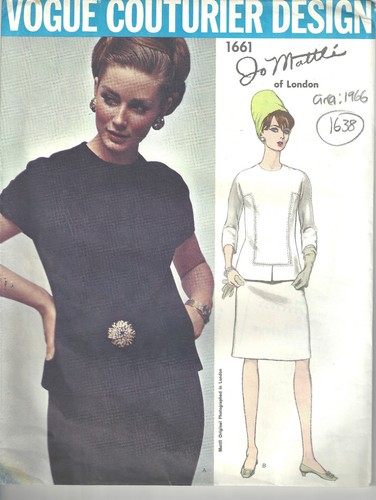 Robe Vintage Deux Pièces Vogue Couture 1966 - Modèle Jo Mattli B34, Neuve, Collector