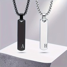 1Pc 304 Stainless Steel Men's Fashionable Geometric 26 Initials Pendant Necklace