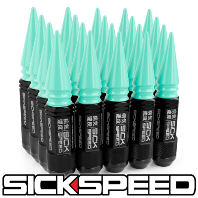 SICKSPEED 20PC BLACK / MINT GREEN SPIKED ALUMINUM 108MM 3 PC LUG NUTS 1/2X20 N22