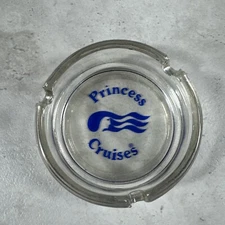 PRINCESS CRUISES LINE VINTAGE 1970'S ASHTRAY W/BLUE LOGO & LADY HAIR BLOWING
