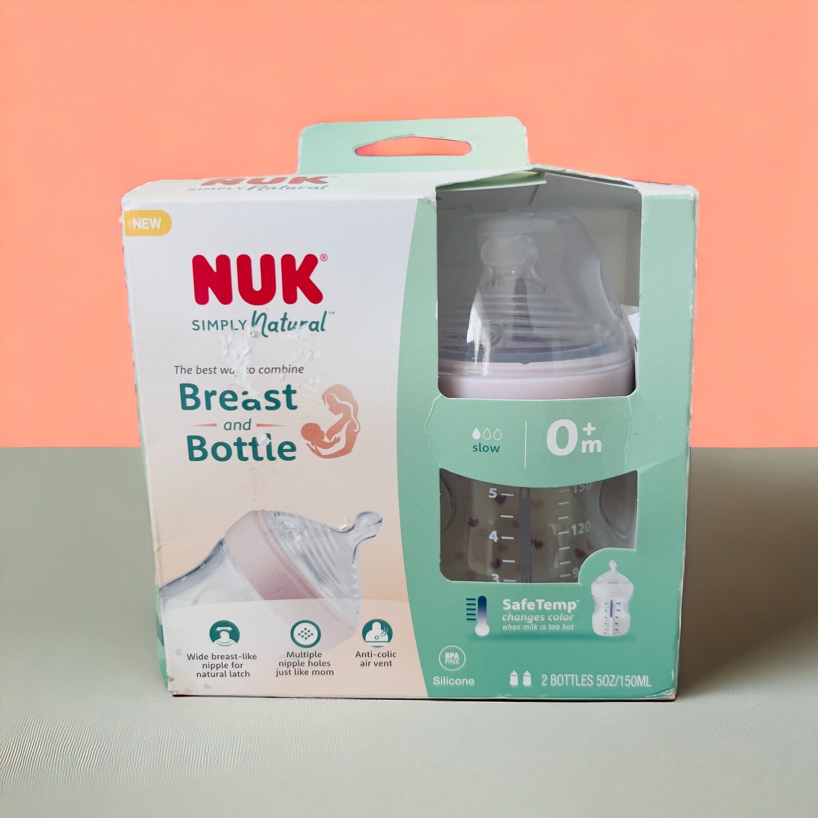 NUK, Simply Natural, Bottles, 0+ Months, Slow, 2 Pack, 5 oz 
