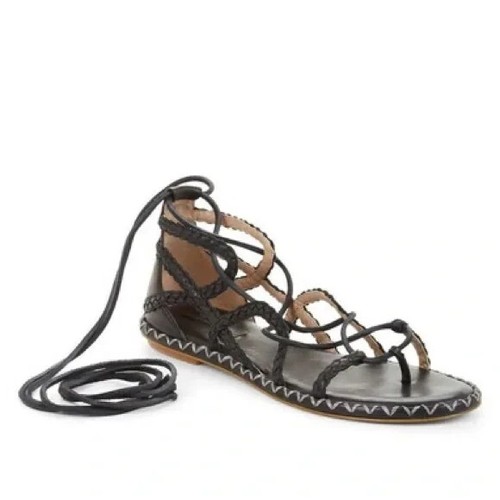 BCBGMAXAZRIA Maye Caged Lace Up Open Toe Leather Gladiator Sandal Black Womens 6 - 第 3/9 張圖片