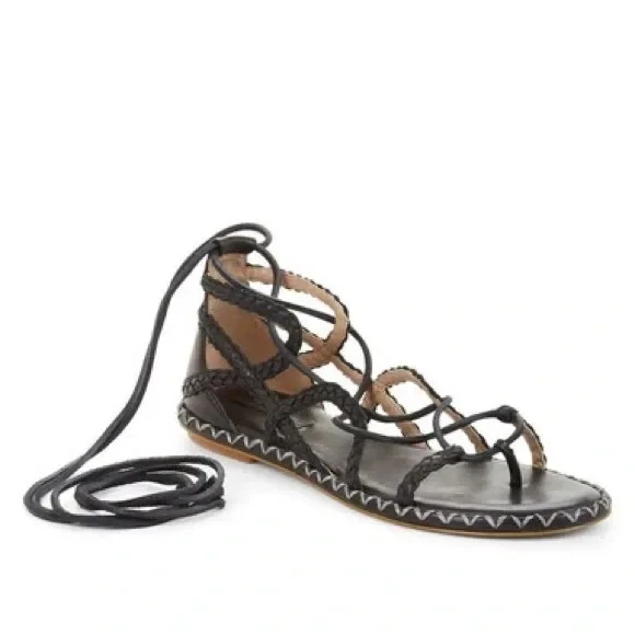 BCBGMAXAZRIA Maye Sandalia Gladiador Cuero Punta Abierta Enjaulada Negra Mujer 6 Foto 3 de 4