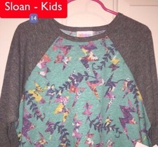 NWT LuLaRoe Kids' SLOAN Size 14 BASEBALL TEE Heathered TURQUOISE Grey UNICORN