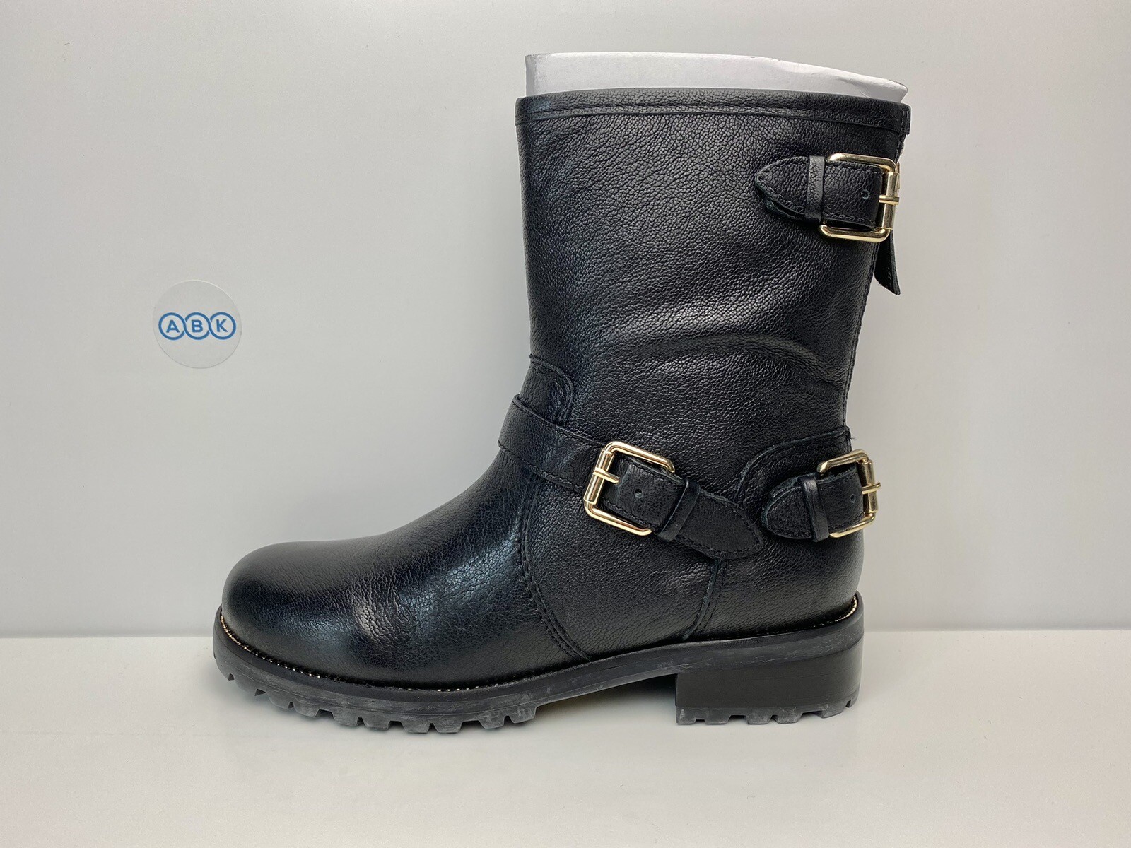 Dune London Panther Buckle Detail Zip 100% Leather Biker Boots Black UK Size 3