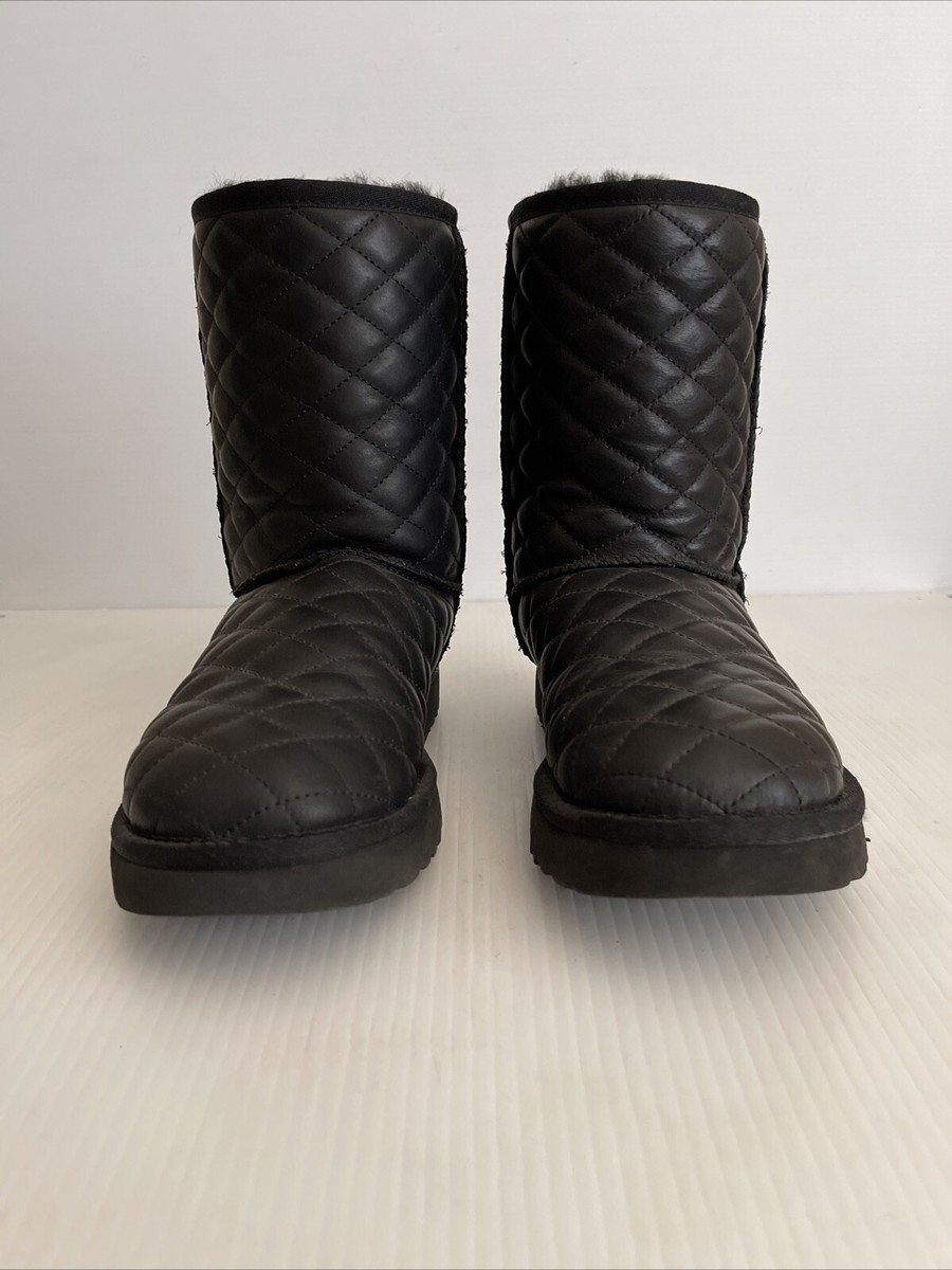 UGG Classic Short Diamond Quilted Leather Shearling Boot- 1017826