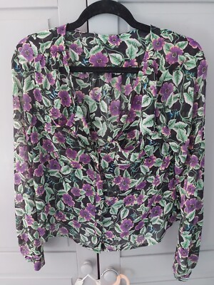 Monki sheer blouse black purple boho shirt floral summer small nwt