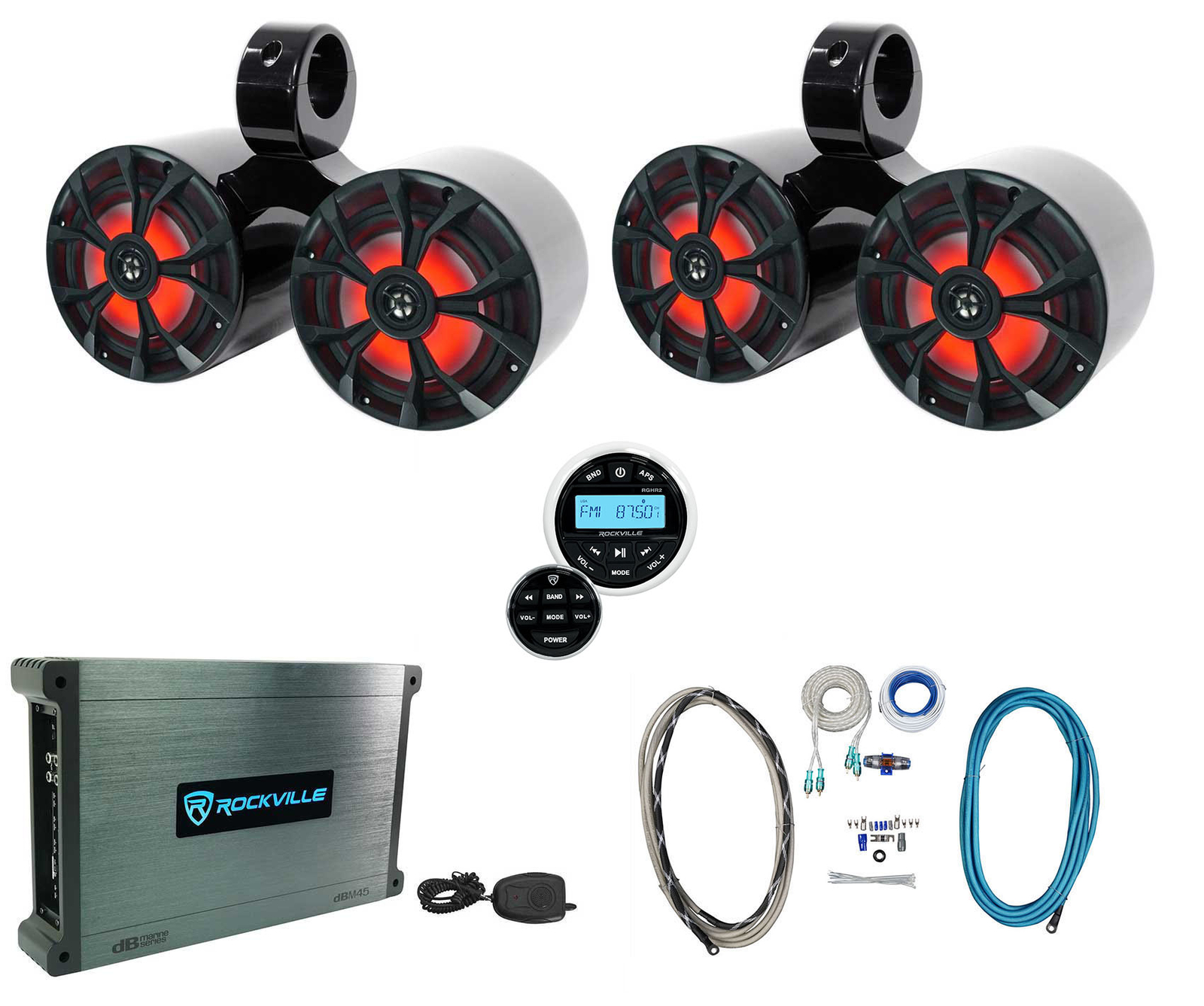 2 Светодиодные колонки Rockville RKL65MBW 65 Marine Dual Wakeboard Tower со светодиодной подсветкой Усилитель приемник 107290₽