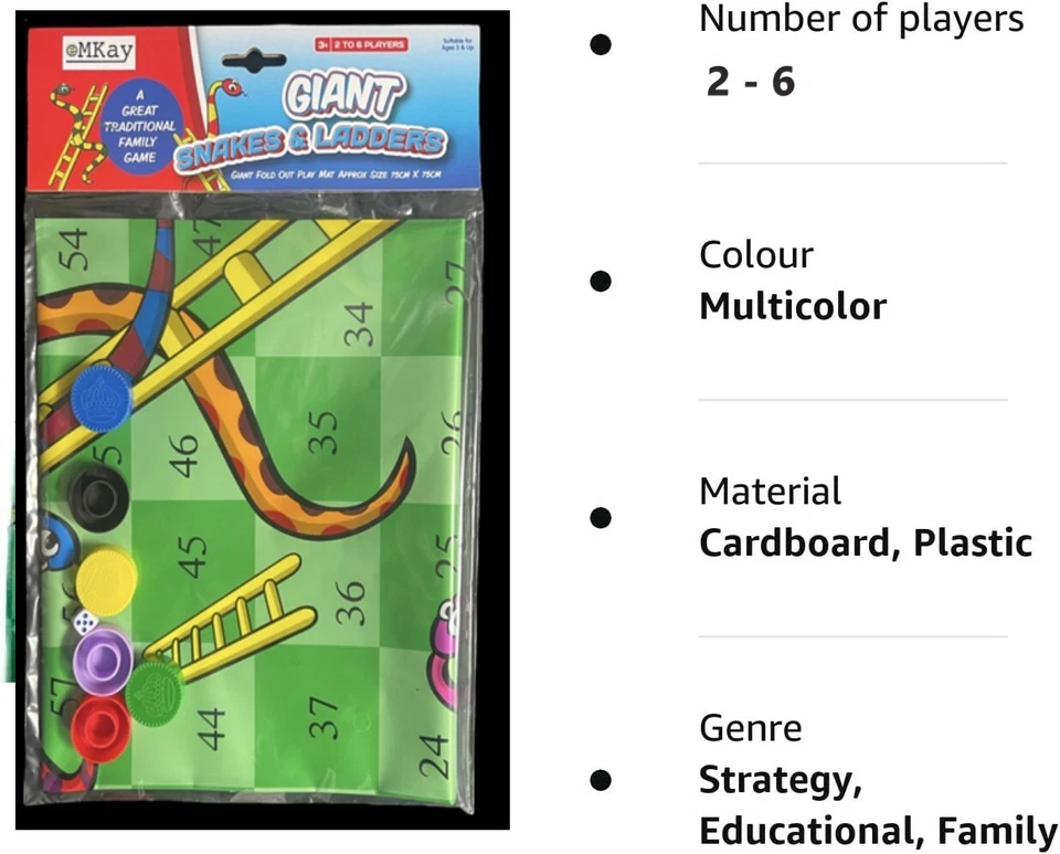 eMKay Giant Snakes & Ladders Fold Out Play Mat Game, 2-6 Players 75 x 75 cm Appx - Image 3 of 4