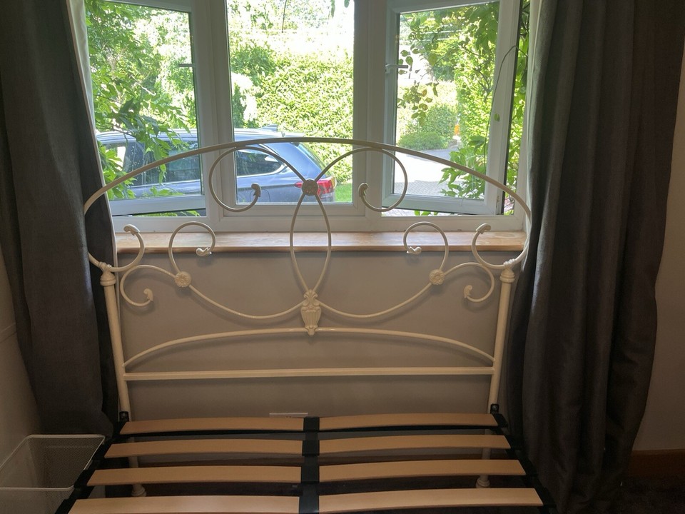 Beautiful White Metal Bed Frame Double. All Parts Included eBay
