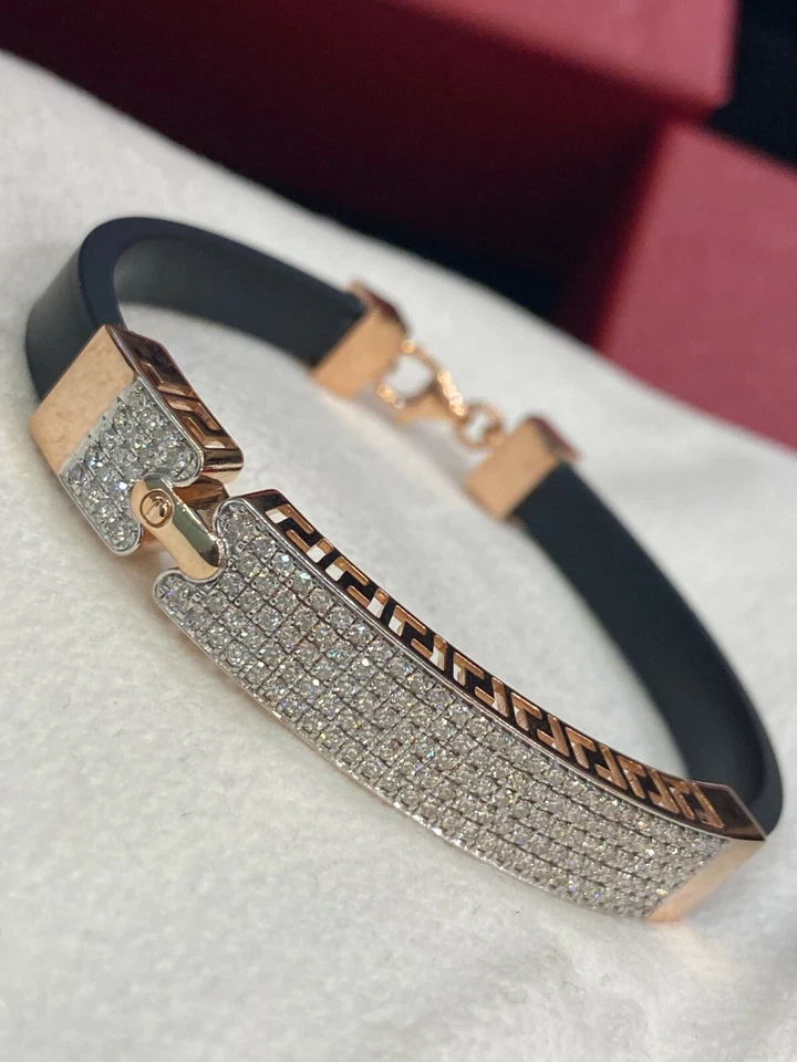 Pave 1.78 Cts F/VS1 Round Brilliant Cut Diamonds Unisex Bracelet In 585 14K Gold - Image 4 of 4