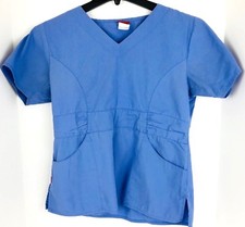 DICKIES Size Small Blue Gathered Back Medical Nurse Veterinary Scrub Top Womans