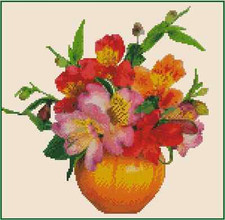 Flower Bouquet in Orange Vase Counted Cross Stitch Chart No.14-135 