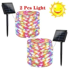 2 pack LED Solar Fairy String Lights Copper Wire Waterproof Outdoor Garden Decor