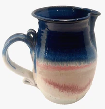 Blue New Mexico Clay Pottery Pitcher 8 in. Tall Multicolor Aria Finch Signed