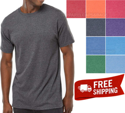Mens Heathered Tee Soft Touch Blended Polyester & PRE-SHRUNK Cotton T-Shirt S-6X