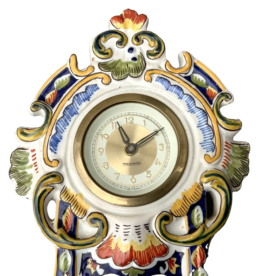 Belle PENDULE PENDULETTE mécanique en faience de DESVRES décor rouen - Photo 2/4