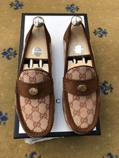 Gucci Loafers Shoes Monogram Suede Canvas Brown Mens Drivers US 8 UK 7.5 EU 41.5