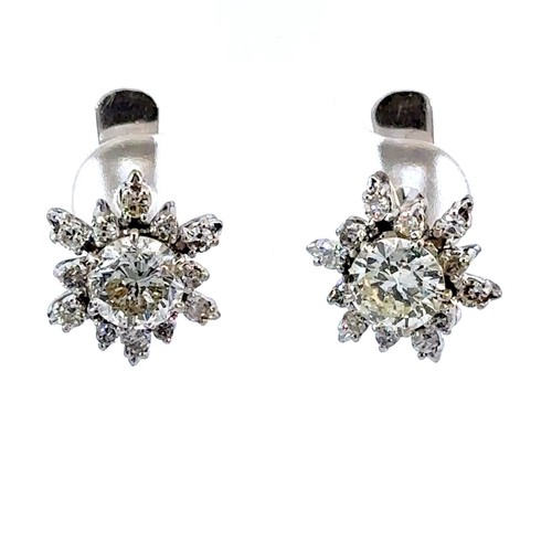 Vintage 10K White Gold Snowflake Diamond Earrings - J484