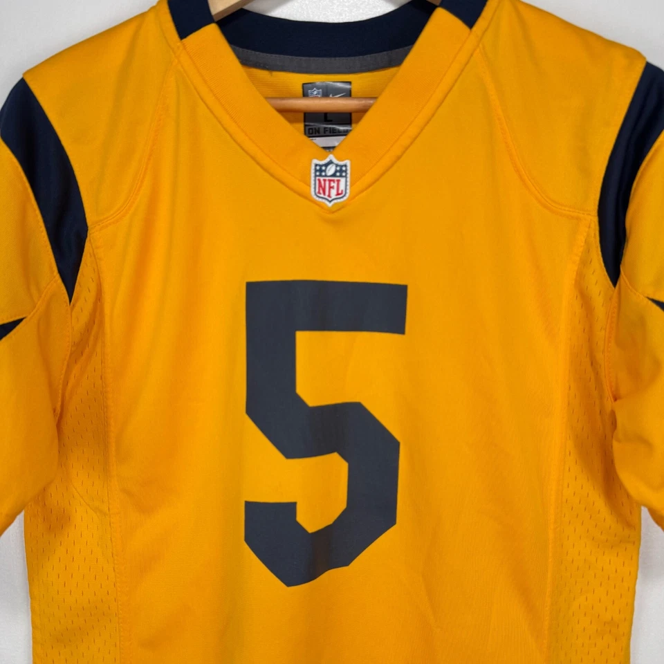 Camiseta de fútbol americano Nick Foles Los Angeles Rams juvenil grande amarilla azul marino Nike #5 Foto 3 de 4