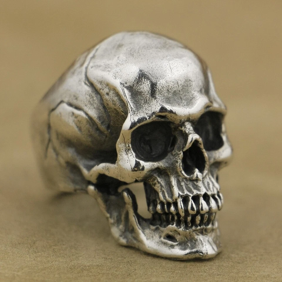 925 Sterling Silver Heavy Skull Ring Mens Biker Gothic Ring Punk Jewelry TA50D - Image 2 of 4