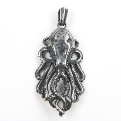 Dark Oxidized Sterling Silver 3D Detailed Tentacles Large Octopus Men Pendant