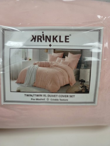 Swift Home Microfiber Washed Crinkle Duvet Cover Set in Rose Blush, Twin/Twin XL - Picture 3 of 5