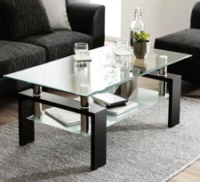 SEGMART Latest Glass Coffee Table, Clear Rectangle Side Coffee Table with Lower 