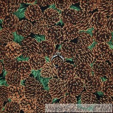 BonEful Fabric Cotton Quilt Black Brown Green Pine*Cone Xmas Tree MI LAST SCRAP