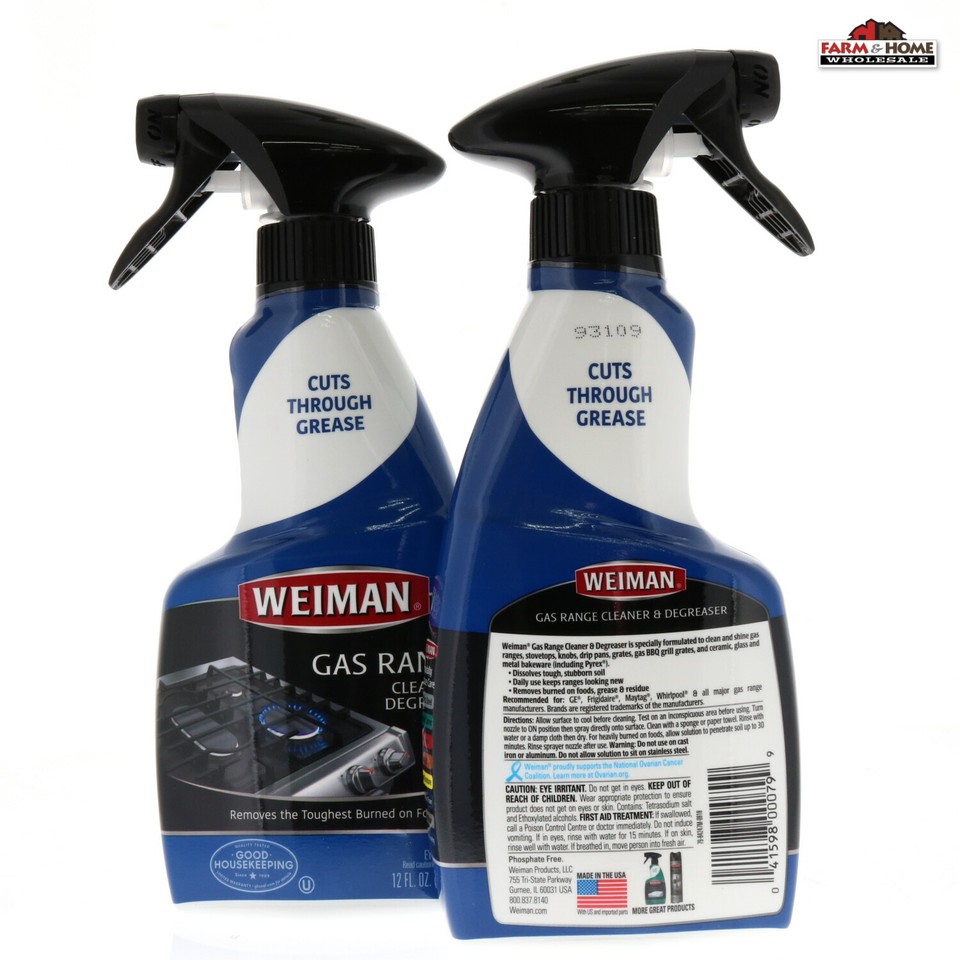 (2) Weiman BBQ Gas Range Stove Top Cleaner Degreaser Spray 12oz New