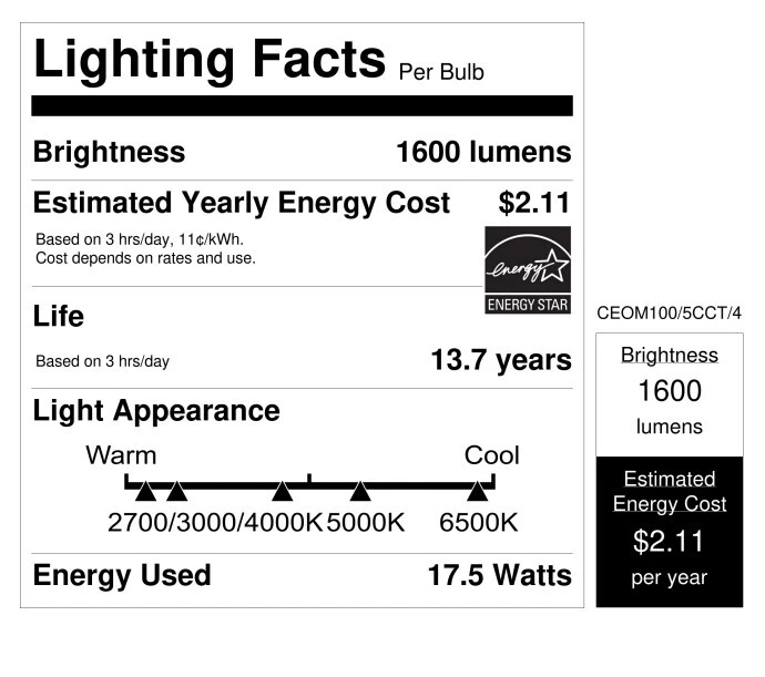 FEIT ELECTRIC 100W Dimmable Bulb Selectable Color A21 E26 Base LED Bulb (4-Pack) - Image 4 of 4