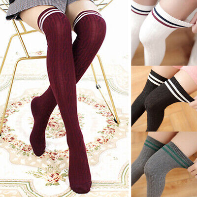 Damen Einfarbig Überknie Lang Stulpen Socken Kniestrümpfe Winter Warmer Socken