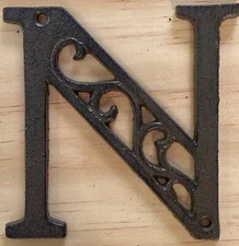 Cast Iron Letter "N" Ornate Scroll Filigree Monogram Alphabet Decor w/ Screws