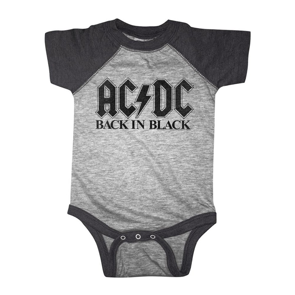 AC/DC Back In Black Baseball Style Baby Romper Onezies 6-24 Month Heavy ...