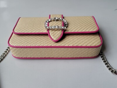 Jimmy Choo Cheri Wallet With Chain Crossbody Bag Beige Raffia