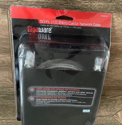 GigaWare 50-FT(15.24m)Cat 5E  Cable For Home,Office Networks RJ4 5 Modular plugs