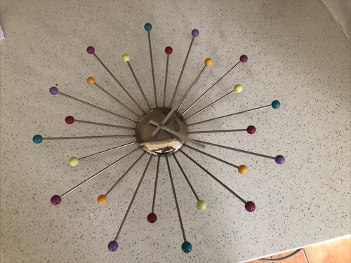 Vintage 70’s Chrome Metal Atomic Sputnik Wall Clock Colour Balls Chrome Spikes - Bild 10 von 10