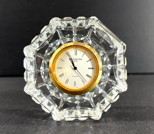 Vintage Waterford Crystal Octagon Desk Clock 3" Made in Ireland Paperweight MCM
