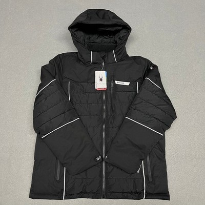 Spyder Jacket Men Large Black Ski HydroWeb ThermoWeb Insulated Hooded Reflective