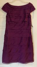 Tahari Layered Short Sleeve Knee Length Dress Size 6 NWT Purple (Magenta)