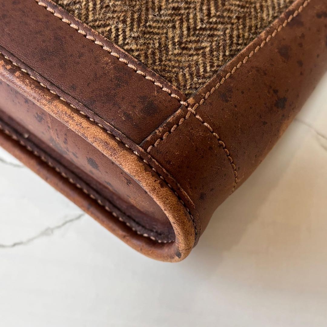 COACH Old Coach Herringbone Accessory Pouch Wool Leather Brown