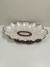 Vintage Ornately Decorated Enamel Bonbon Metal Scalloped Bowl