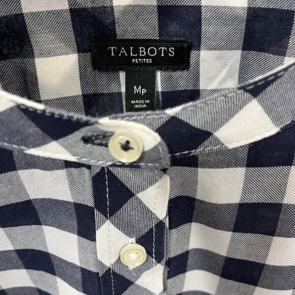 Talbots Navy Gingham Plaid Button Front Popover C… - image 10