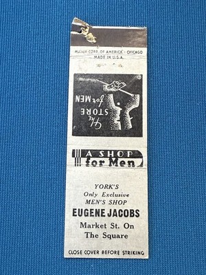 Eugene Jacobs Men's Shop York Pennsylvania VTG Matchbook Cover Lt#2039