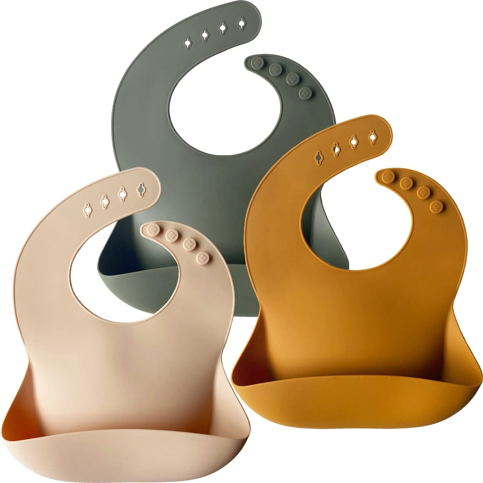 Silicone Baby Bibs Set of 3, BPA Waterproof Baby Bibs for Eating, Soft Adjust...