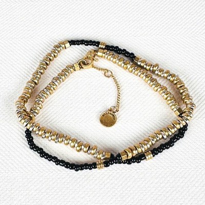All Saints Gold Disc Black Beaded Necklace Modern Industrial Adjustable 18-20''