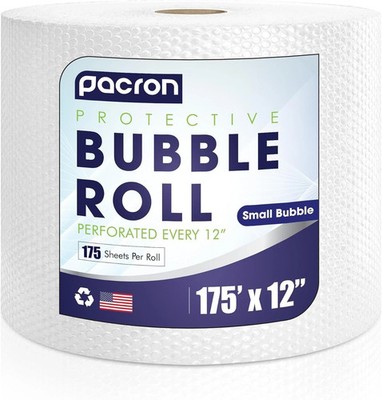 Pacron Small Bubble Cushion Wrap Roll Perforated 12'' Sheets 175-500 Sq Ft